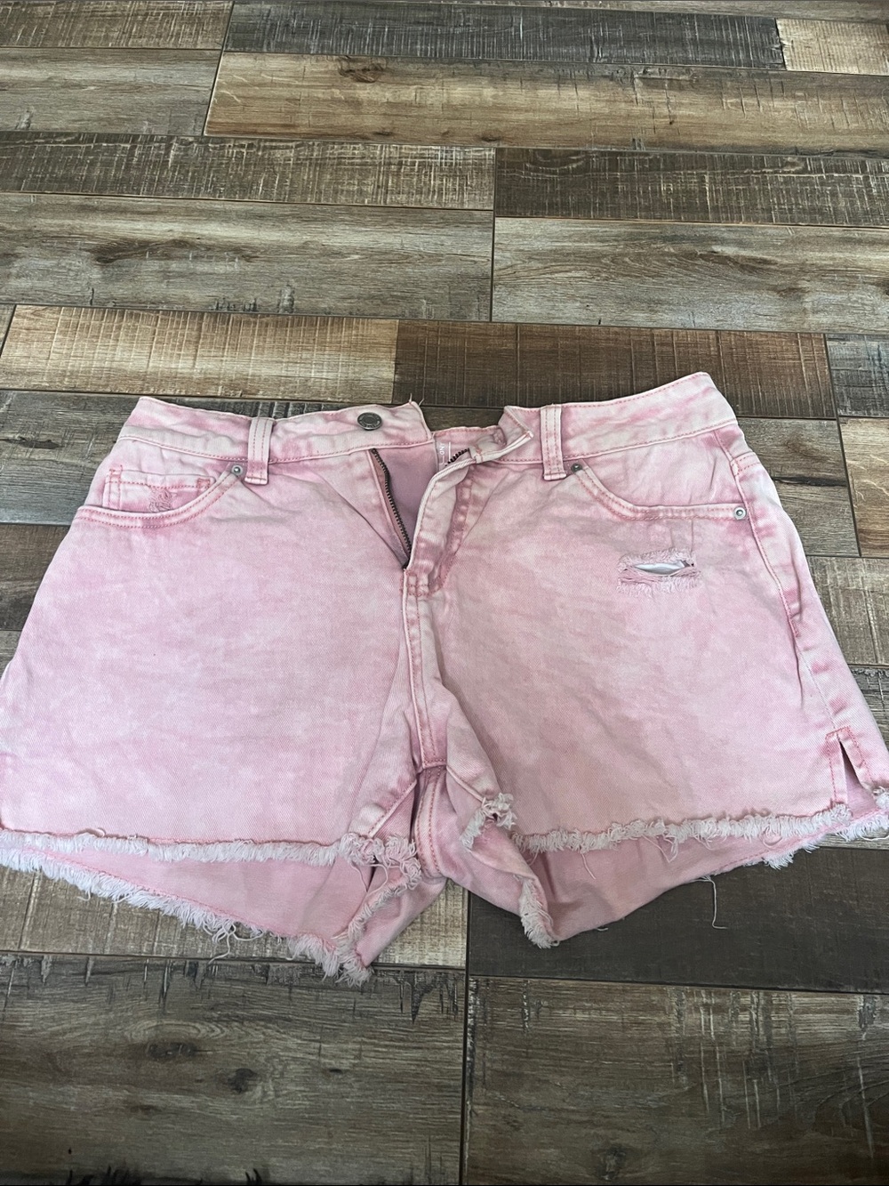 Women's Pink Distressed Denim Shorts